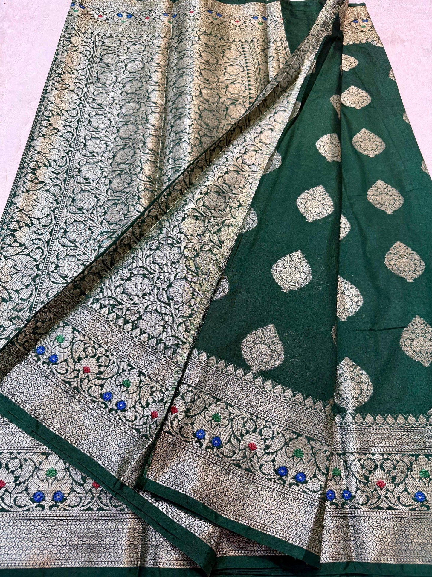 Bottle Green  Dupion Silk Premium Banarasi Saree