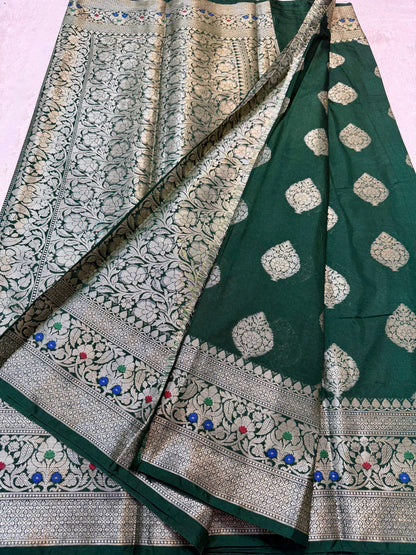 Bottle Green  Dupion Silk Premium Banarasi Saree