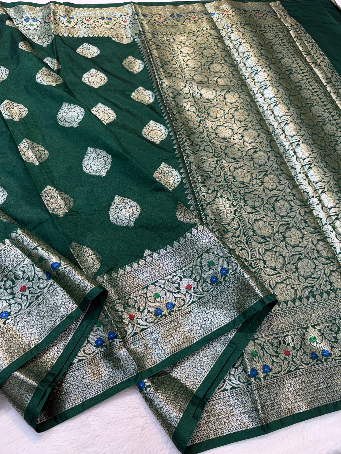 Bottle Green  Dupion Silk Premium Banarasi Saree