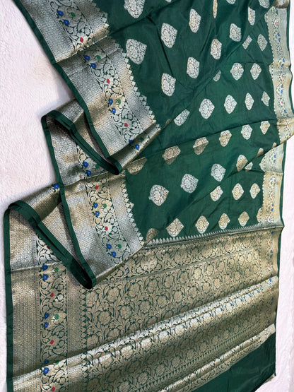 Bottle Green  Dupion Silk Premium Banarasi Saree