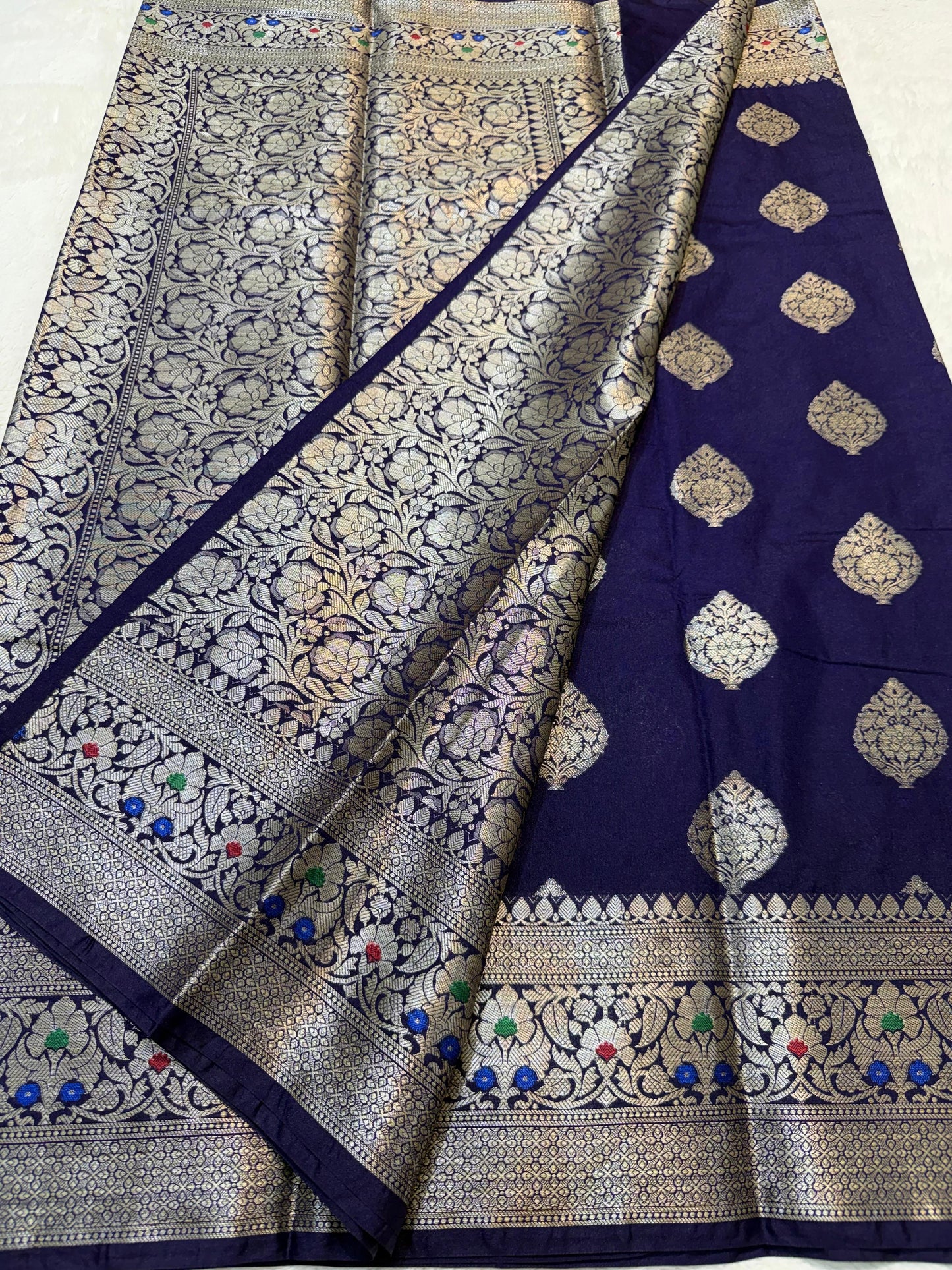 Navy Blue  Dupion Silk Premium Banarasi Saree