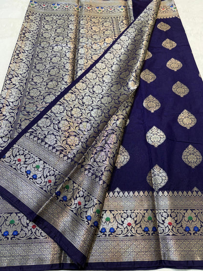 Navy Blue  Dupion Silk Premium Banarasi Saree
