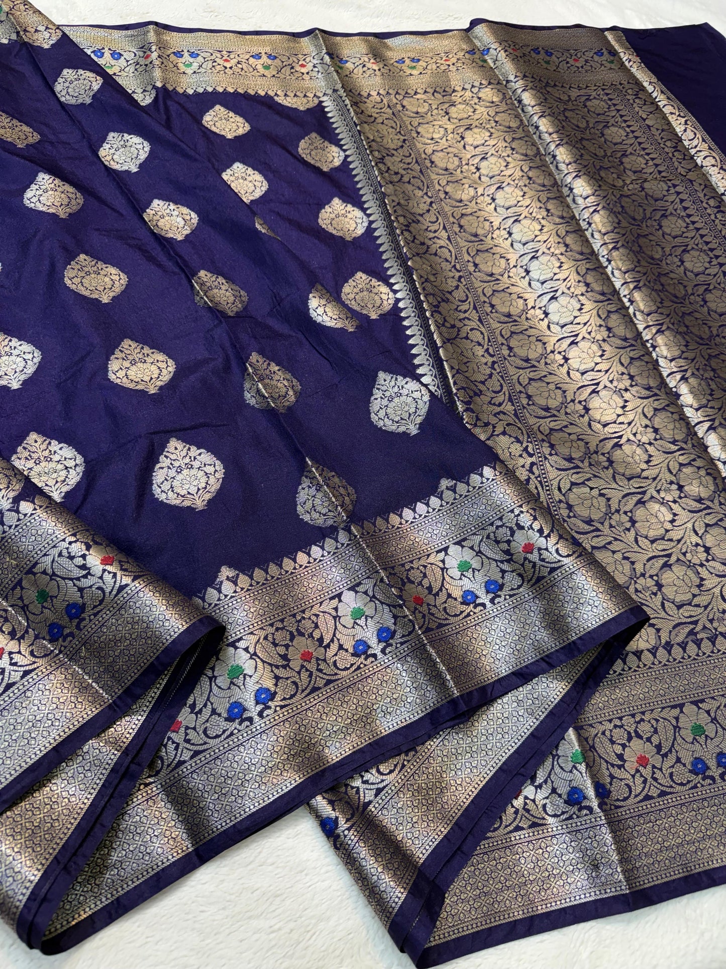 Navy Blue  Dupion Silk Premium Banarasi Saree