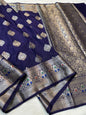 Navy Blue  Dupion Silk Premium Banarasi Saree