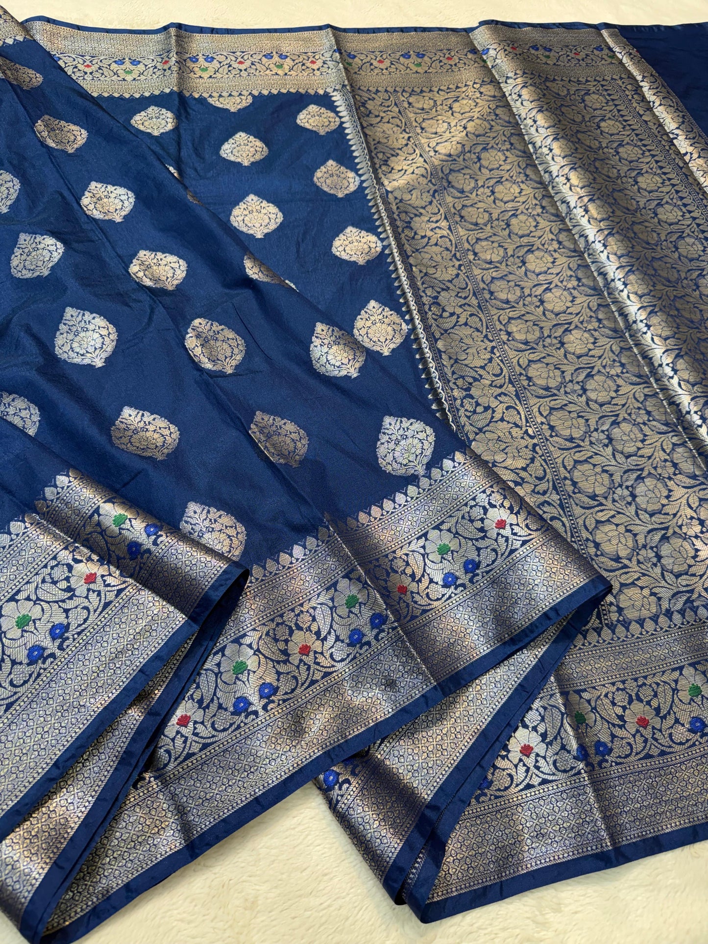Prussian Blue Dupion Silk Premium Banarasi Saree
