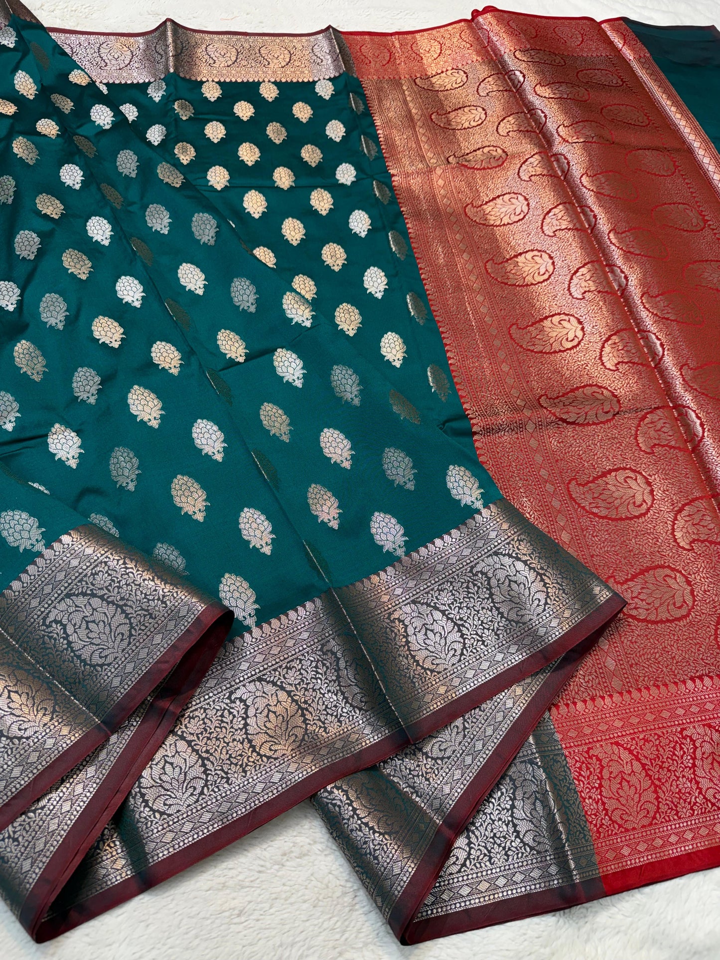 Rama Green Soft Silk Premium Banarasi Saree