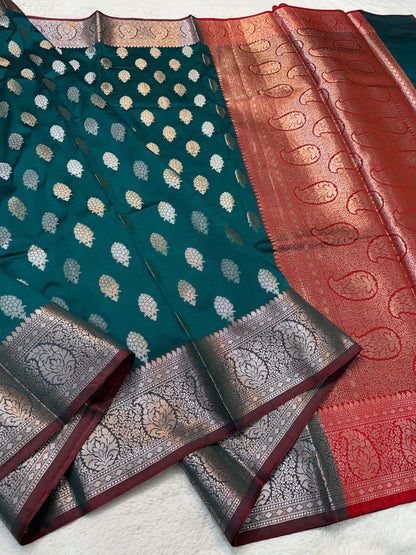 Rama Green Soft Silk Premium Banarasi Saree