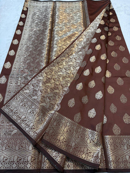 Chocolate Brown Soft Silk Premium Banarasi Saree