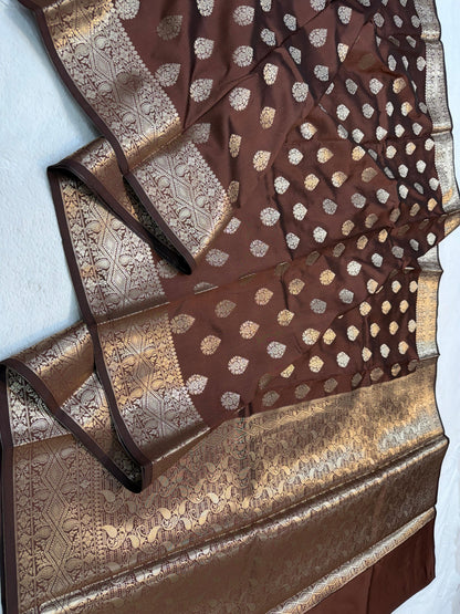 Chocolate Brown Soft Silk Premium Banarasi Saree