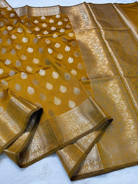 Mustard  Soft Silk Premium Banarasi Saree