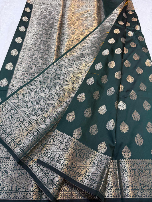 Bottle Green Soft Silk Premium Banarasi Saree