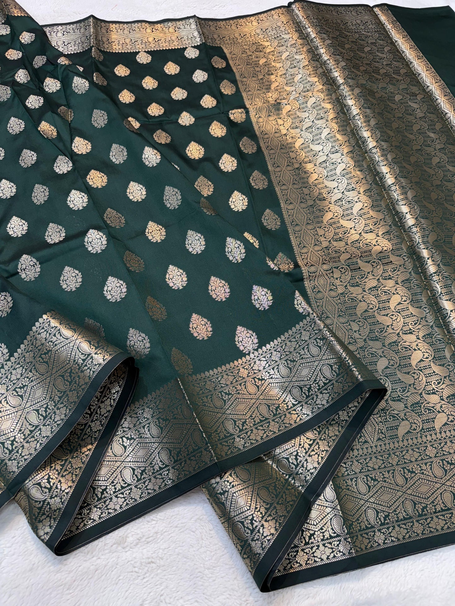 Bottle Green Soft Silk Premium Banarasi Saree