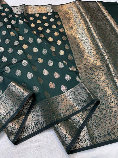 Bottle Green Soft Silk Premium Banarasi Saree