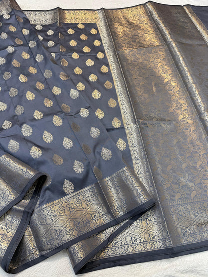 Gray Soft Silk Premium Banarasi Saree