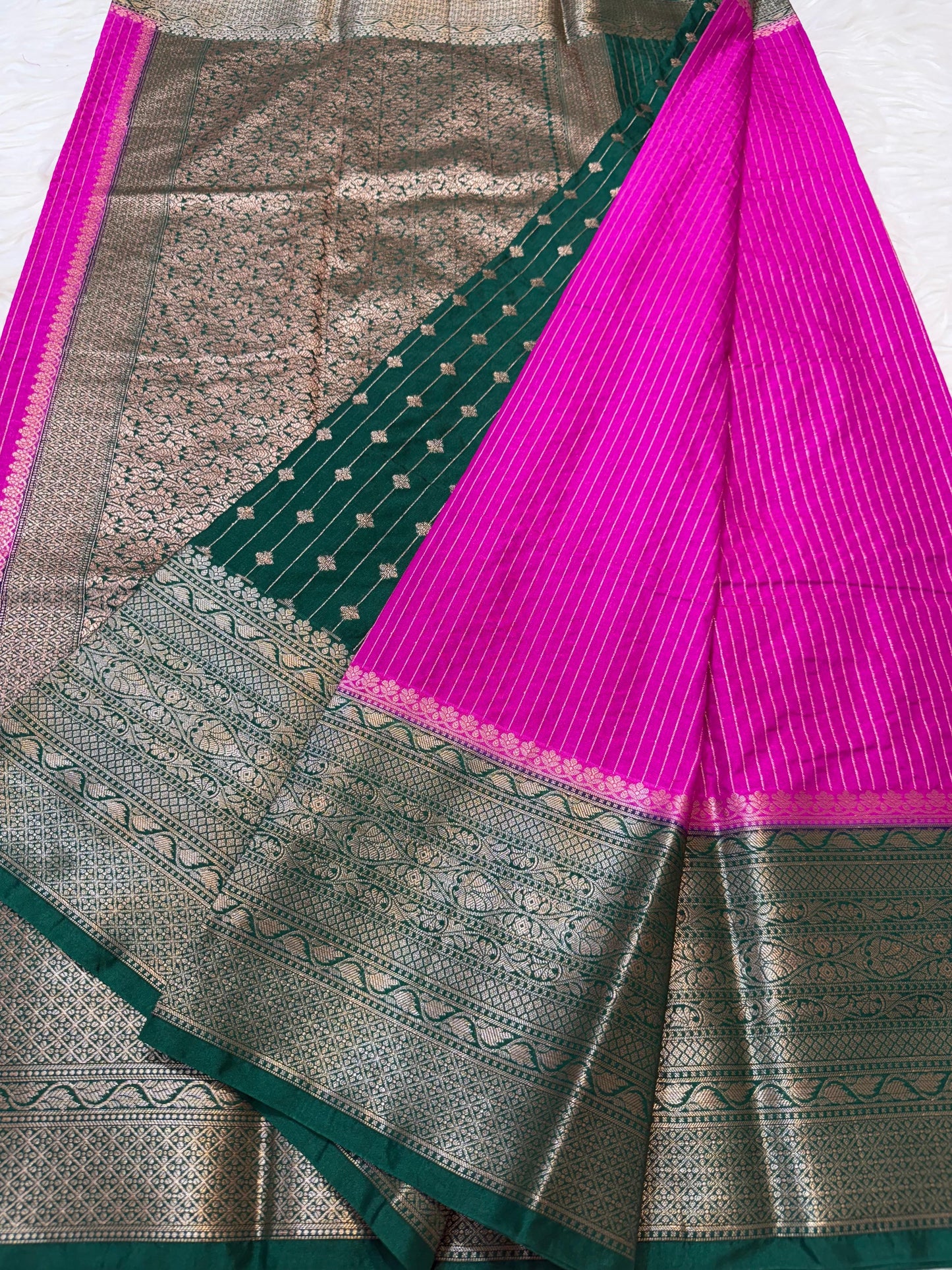 Magenta And Green Dupion Silk Banarasi Saree