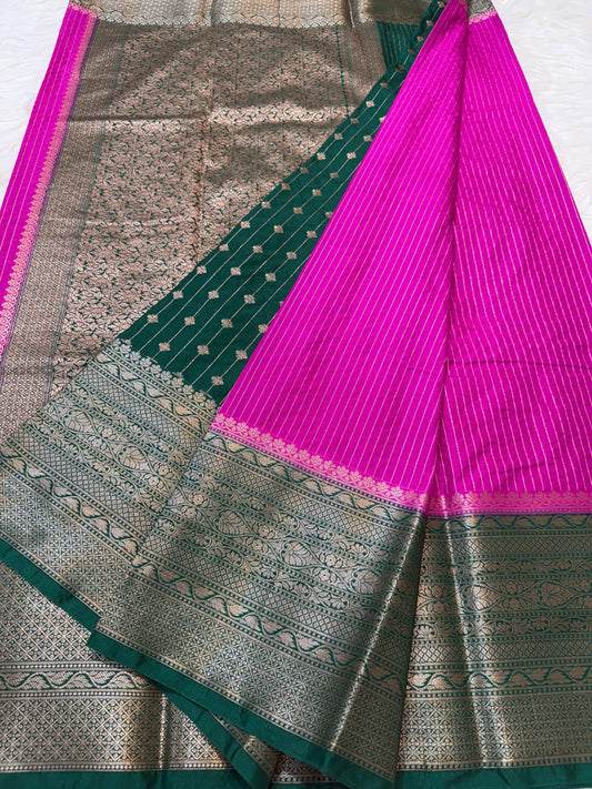 Magenta And Green Dupion Silk Banarasi Saree