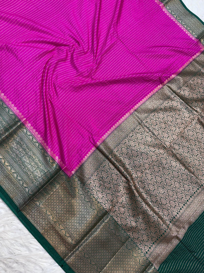 Magenta And Green Dupion Silk Banarasi Saree