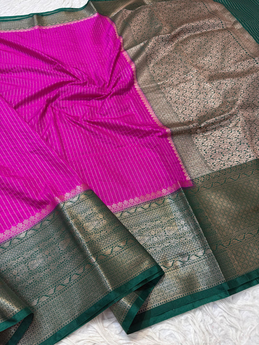 Magenta And Green Dupion Silk Banarasi Saree
