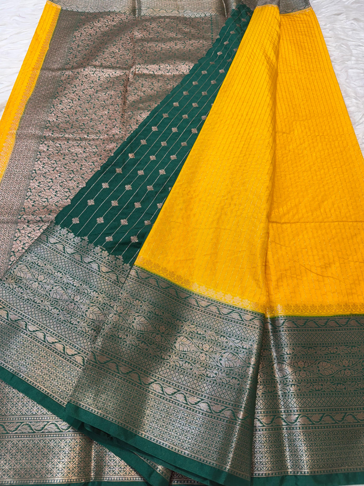 Gold And Green Dupion Silk Banarasi Saree