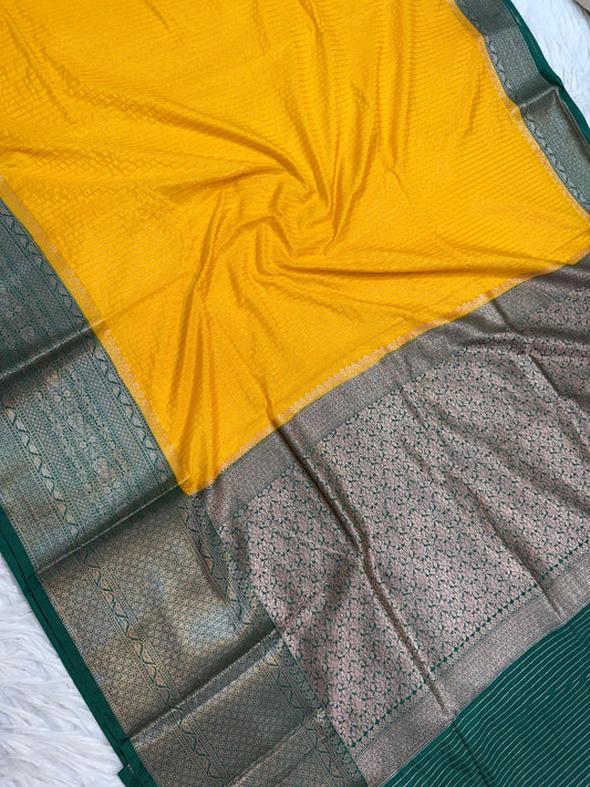 Gold And Green Dupion Silk Banarasi Saree