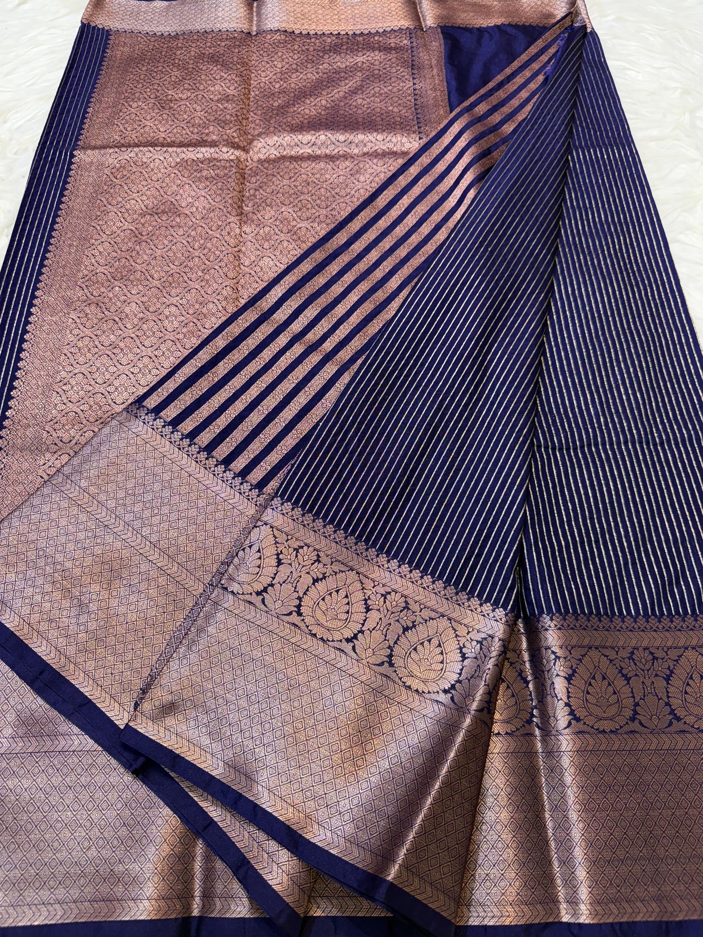 Blue  Dupion Silk Banarasi Saree