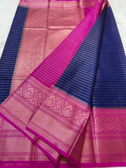 Navy Blue Dupion Silk Banarasi Saree