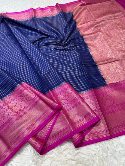 Navy Blue Dupion Silk Banarasi Saree