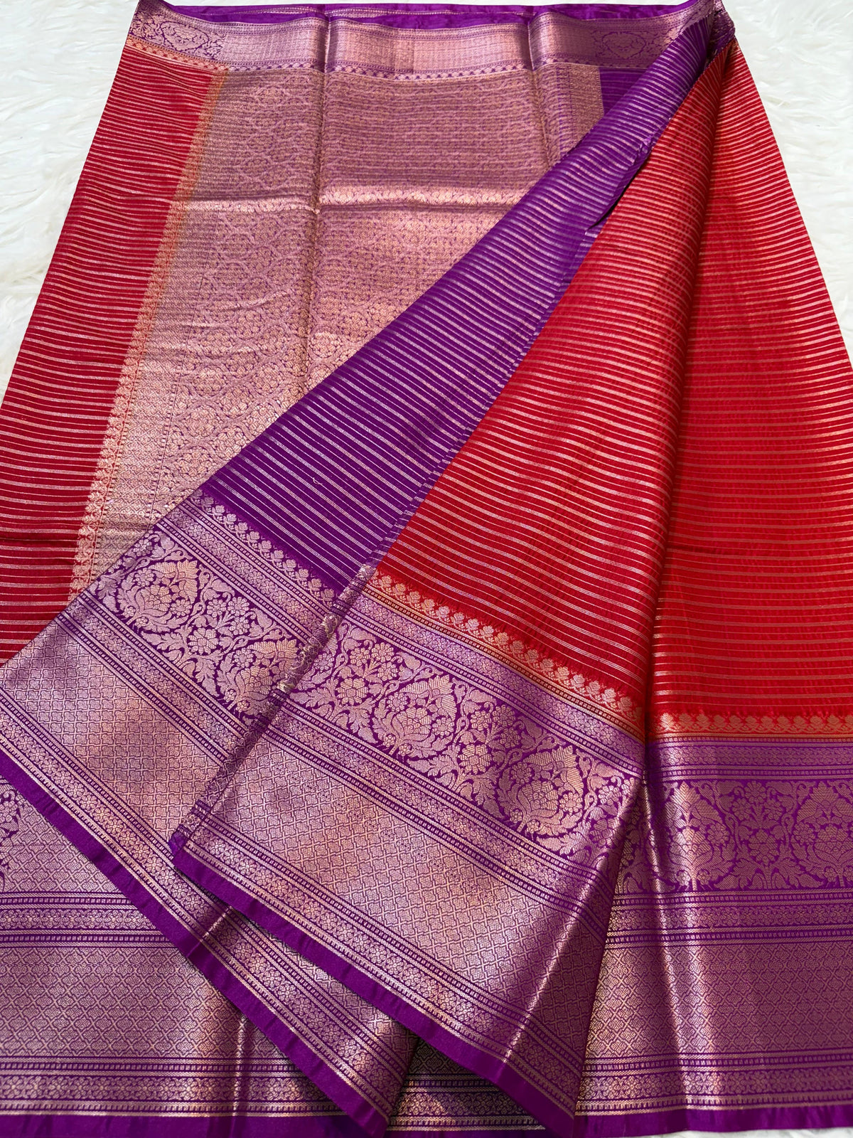 Red  Dupion Silk Banarasi Saree