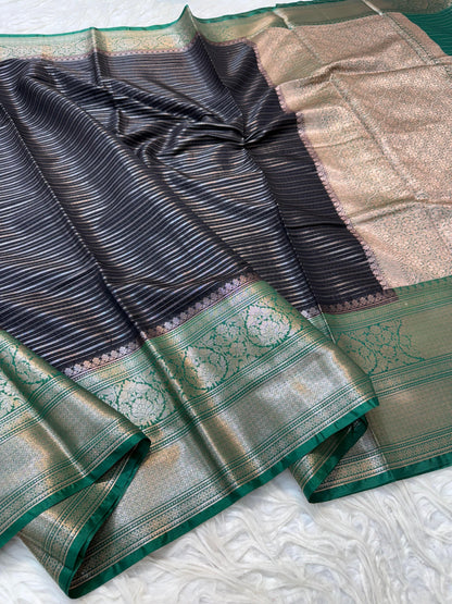 Black  Dupion Silk Banarasi Saree