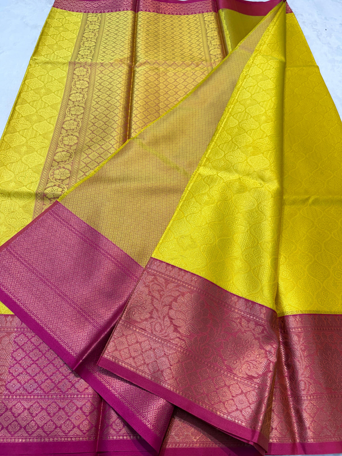 Gold And Rani Kora Muslin Silk Banrasi Saree