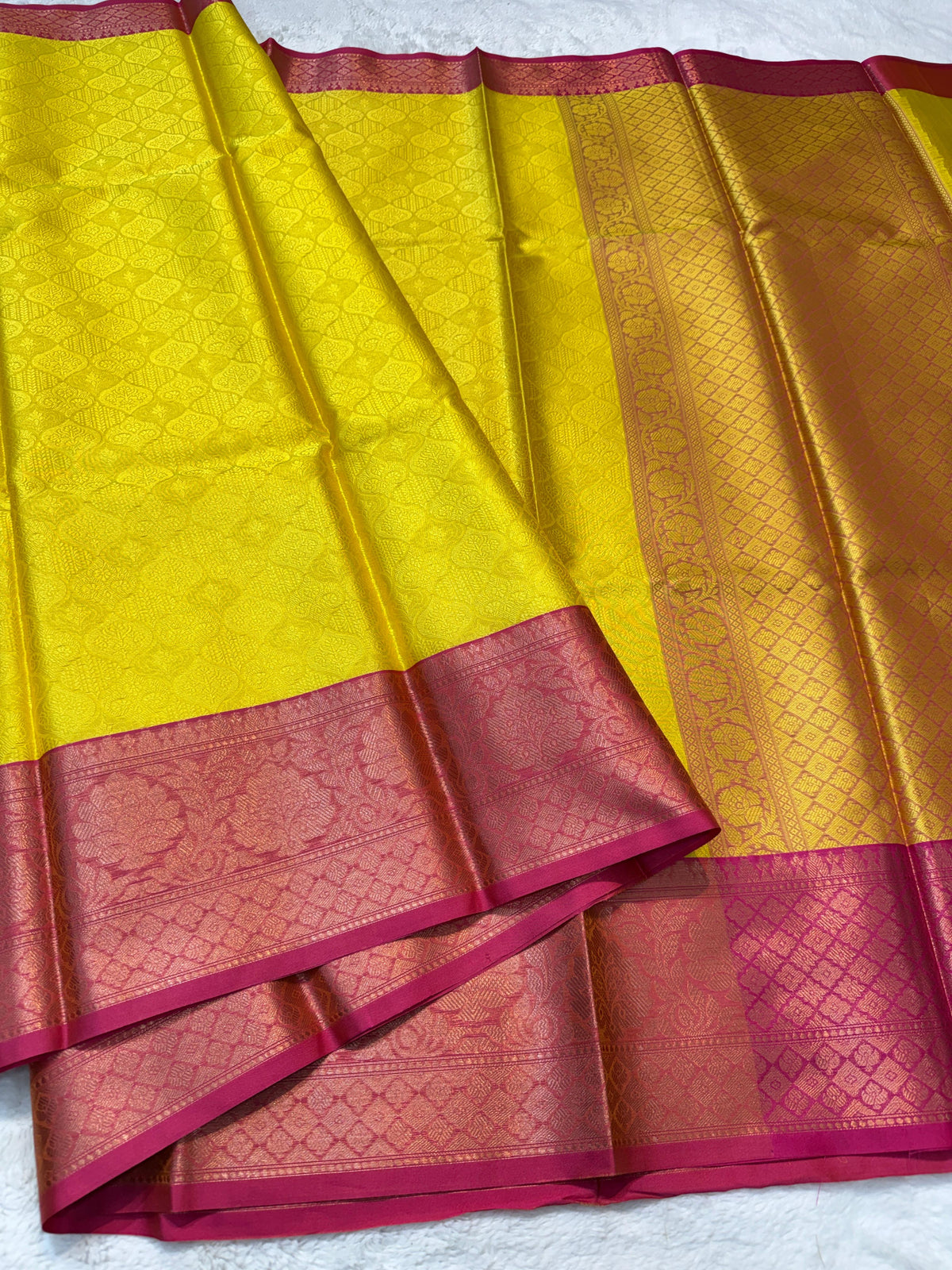 Gold And Rani Kora Muslin Silk Banrasi Saree
