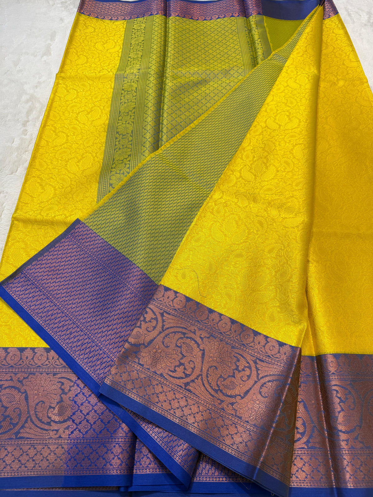 Gold And Blue Kora Blue Silk Banrasi Saree