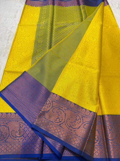 Gold And Blue Kora Blue Silk Banrasi Saree