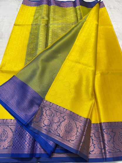 Gold And Blue Kora Blue Silk Banrasi Saree
