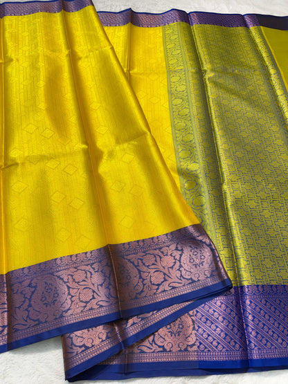 Gold And Blue Kora Blue Silk Banrasi Saree