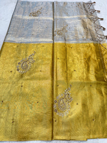 Tissue Half Half Handwork Designer Banarasi Saree