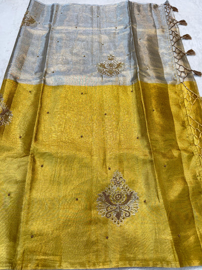 Tissue Half Half Handwork Designer Banarasi Saree