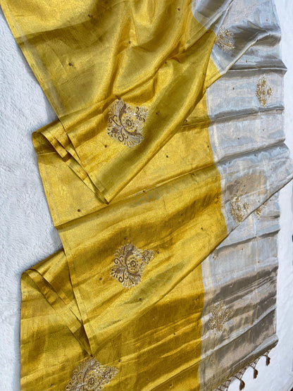 Tissue Half Half Handwork Designer Banarasi Saree