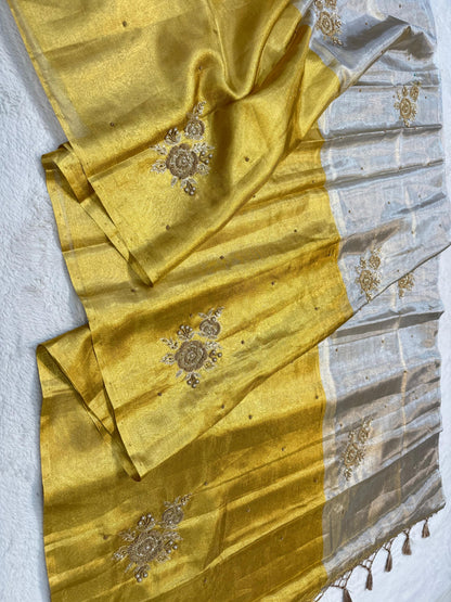 Tissue Half Half Handwork Designer Banarasi Saree
