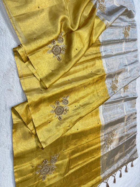 Tissue Half Half Handwork Designer Banarasi Saree
