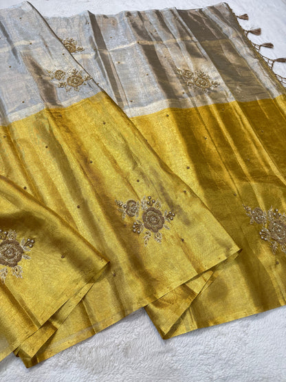 Tissue Half Half Handwork Designer Banarasi Saree
