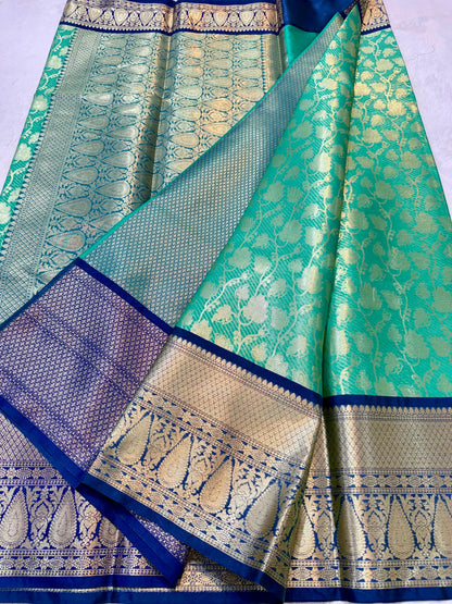 Sea Green Kanchi Silk Premium Banarasi Saree