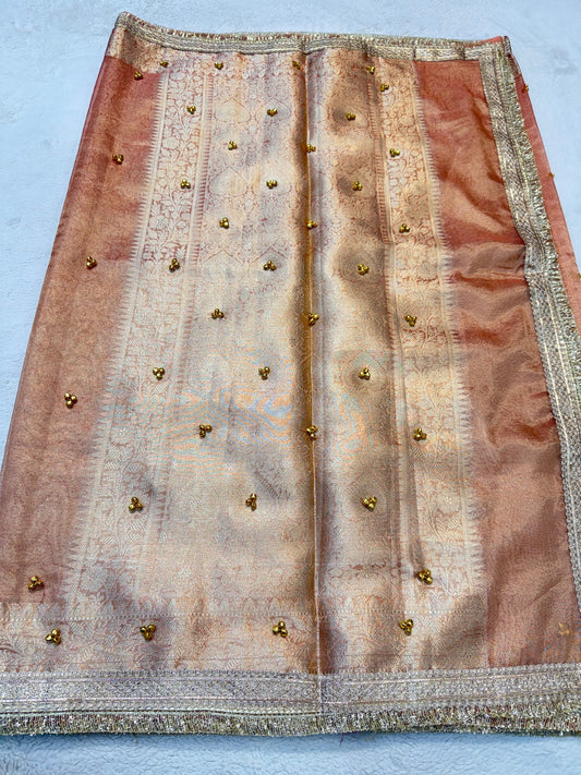 Peach Tissue Ghungaroo With Lace Premium Banarasi Saree