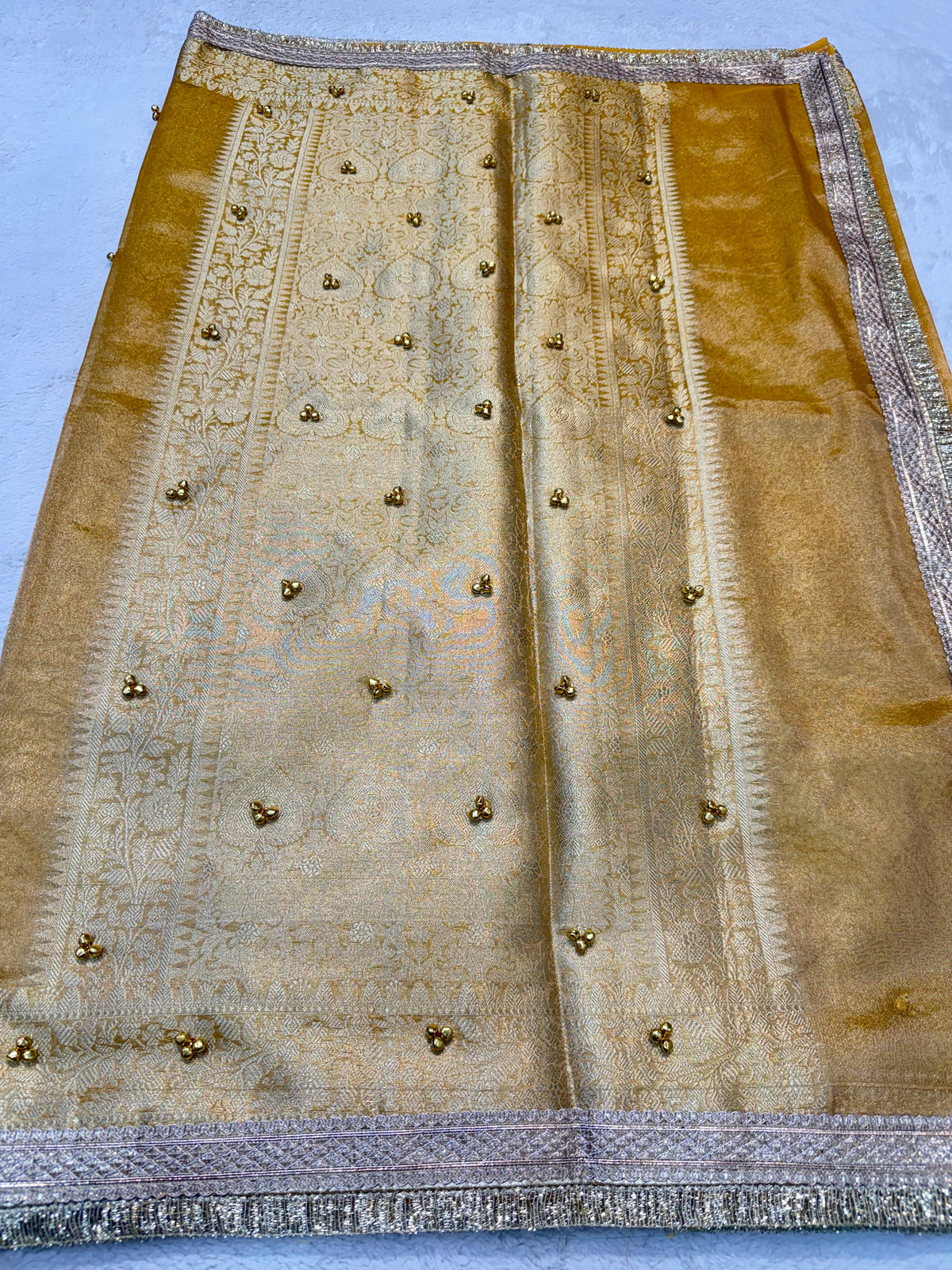 Gold Tissue Ghungaroo With Lace Premium Banarasi Saree