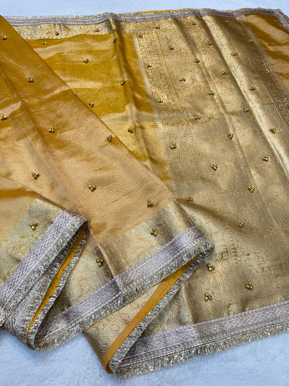 Gold Tissue Ghungaroo With Lace Premium Banarasi Saree