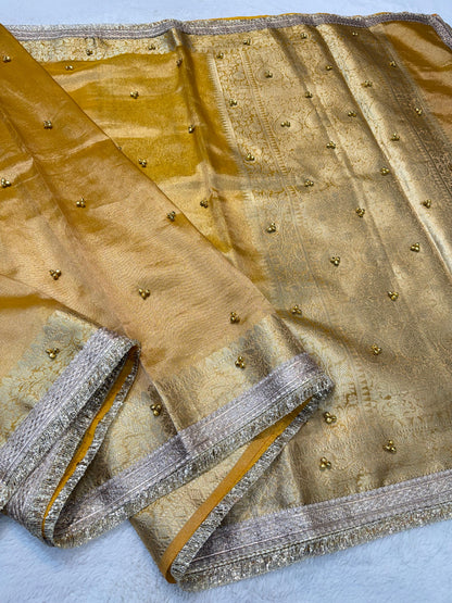 Gold Tissue Ghungaroo With Lace Premium Banarasi Saree