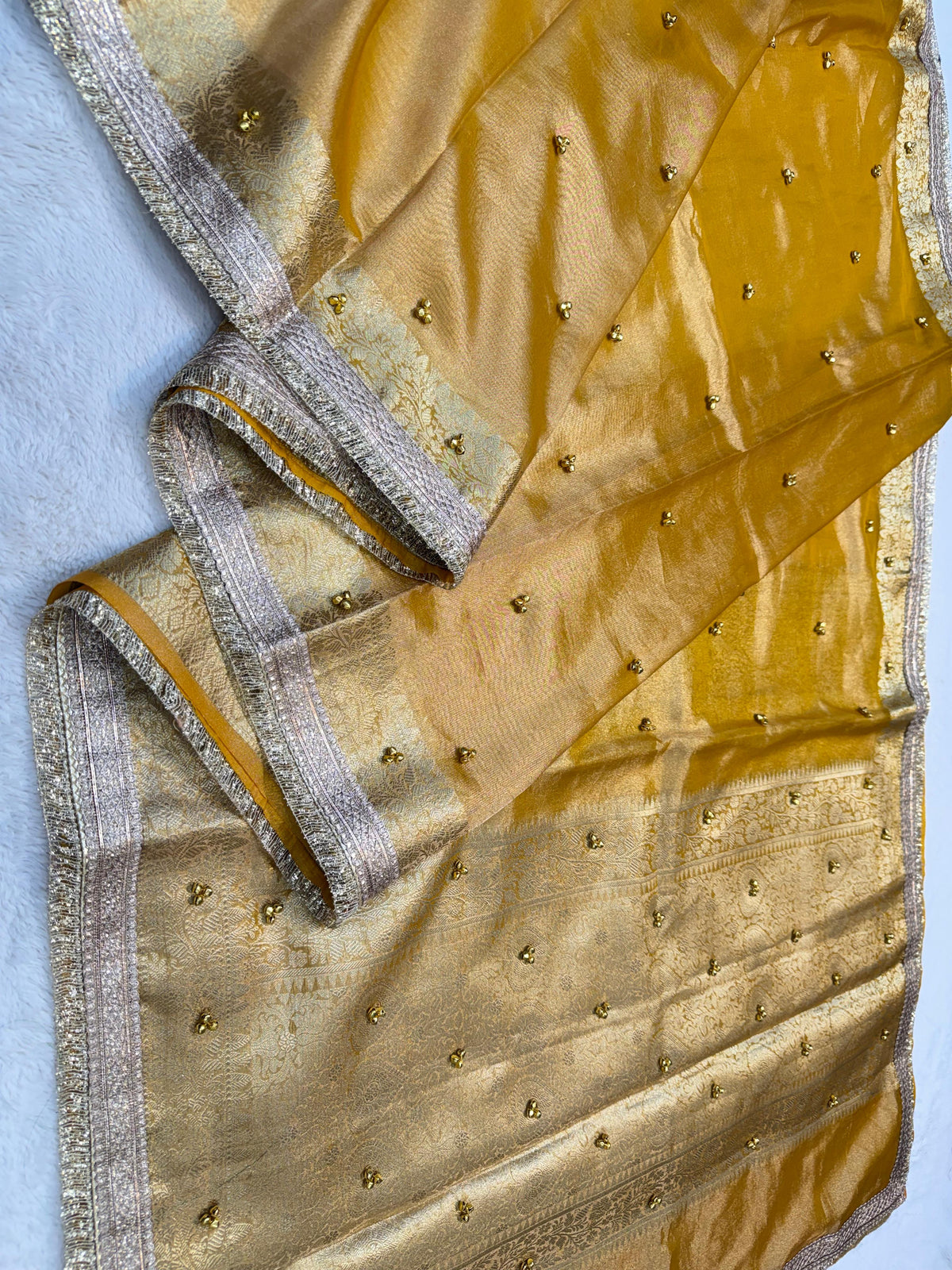 Gold Tissue Ghungaroo With Lace Premium Banarasi Saree