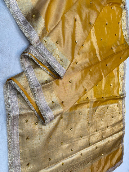Gold Tissue Ghungaroo With Lace Premium Banarasi Saree