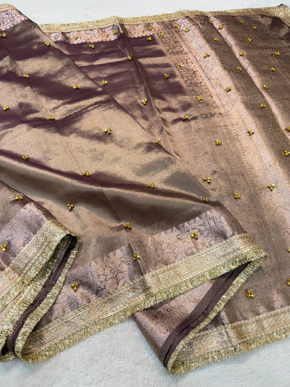 Tissue Ghungaroo With Lace Premium Banarasi Saree