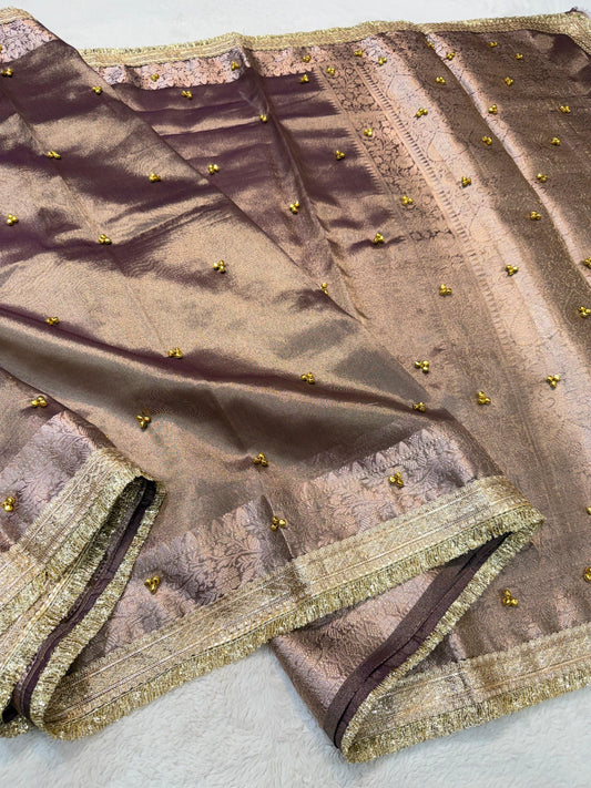 Tissue Ghungaroo With Lace Premium Banarasi Saree